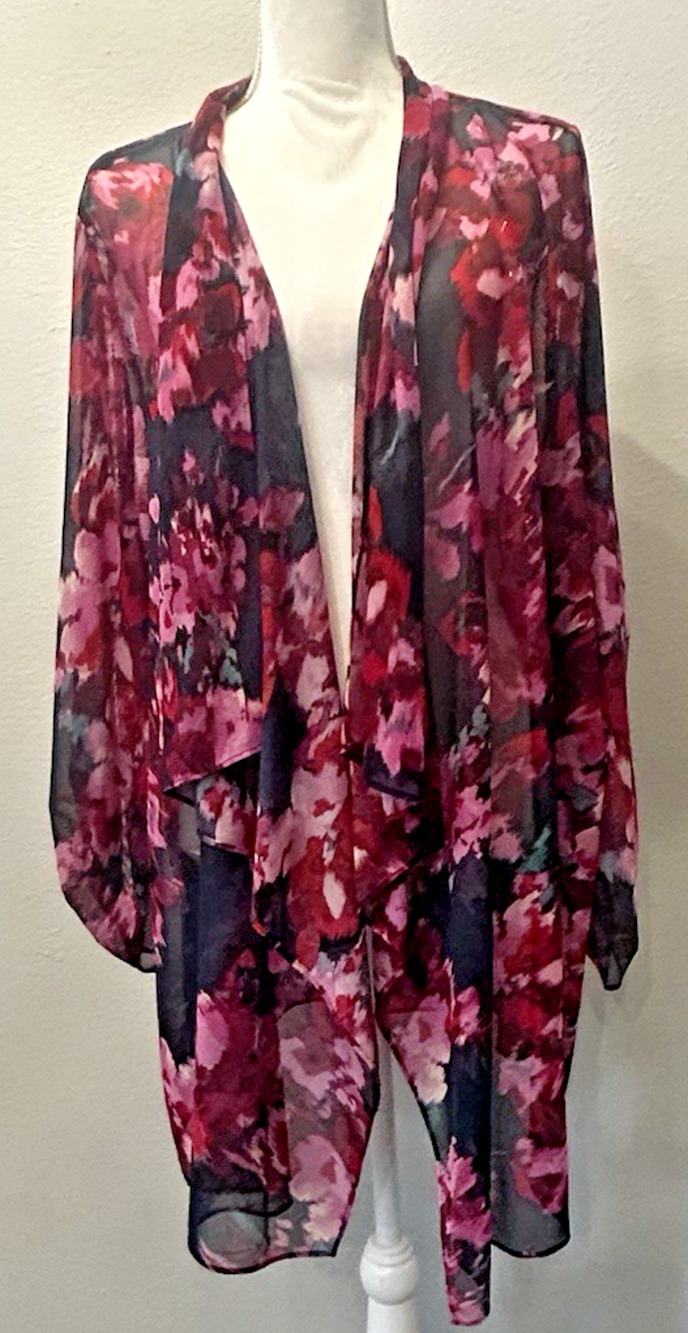 Investments Floral Mesh Open Front Cardigan Women's Plus Size 3X 22/24